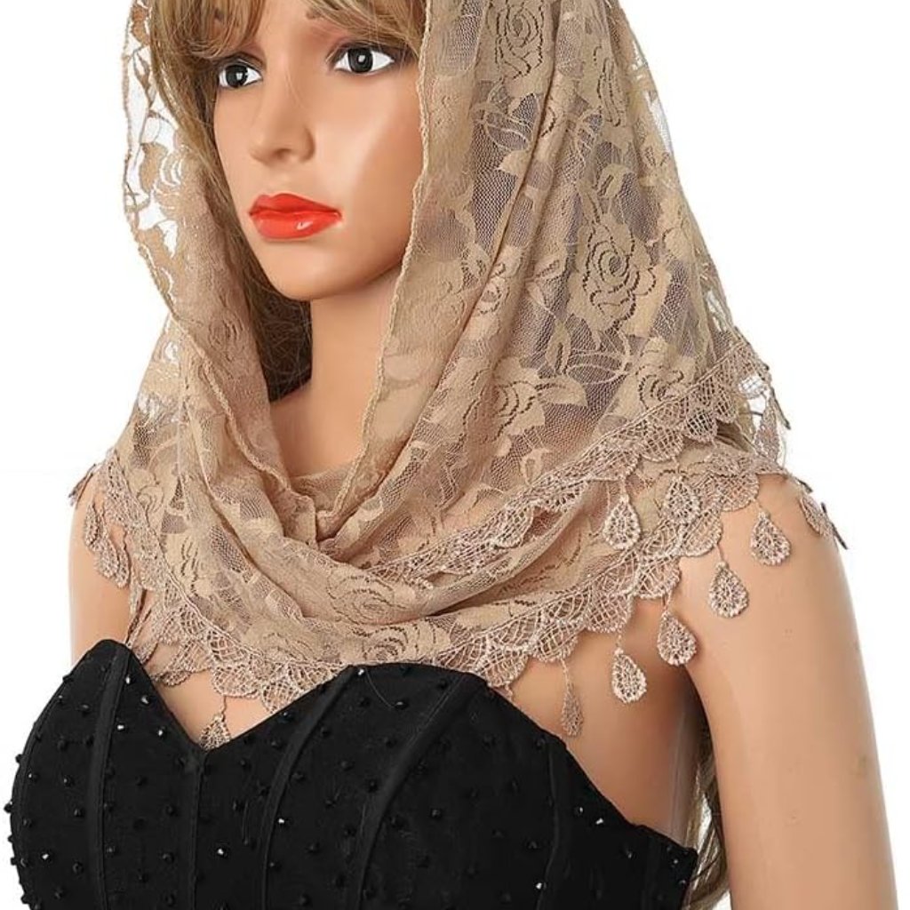 Lace Church Veils Wedding Floral Scarf Tassel Shawl Mantilla Veils Soft Tulle Em